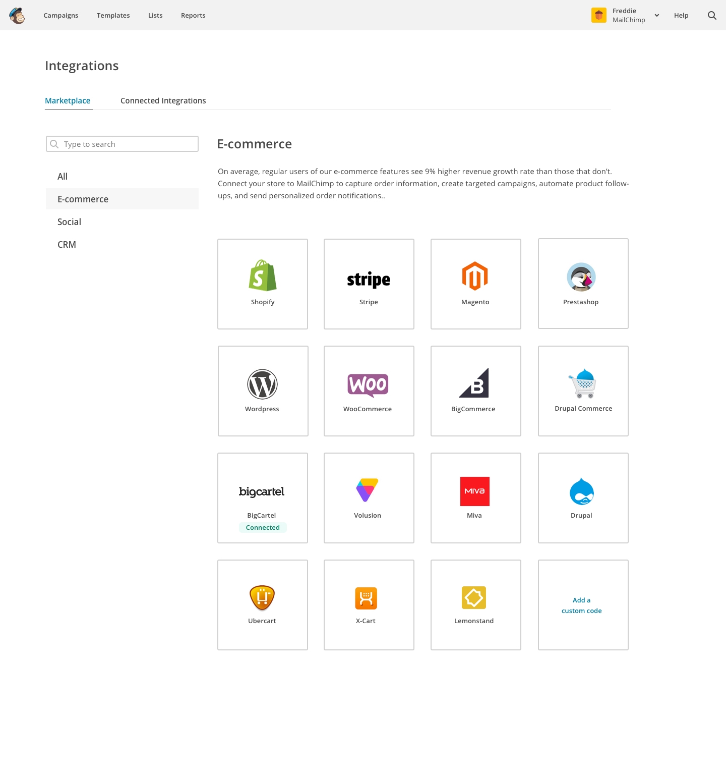 Integration apps page